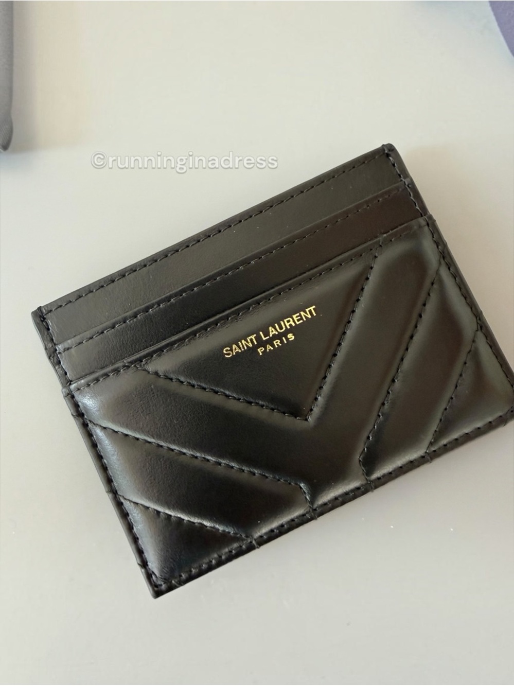 Saint Laurent YSL Joan Quilted Leather Card Case Holder Wallet Black Gold Stamp - Picture 2 of 9